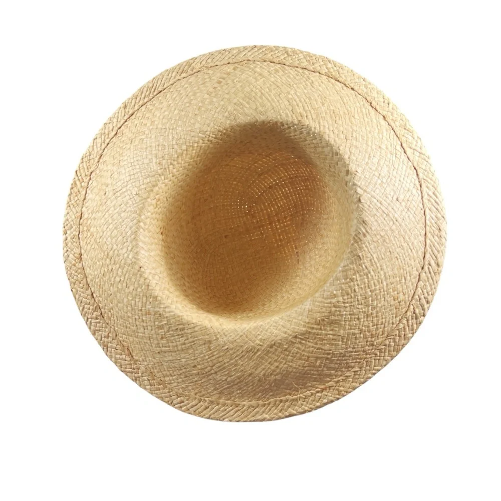 Elegant Woven Straw Sun Hat with Navy Blue Band EUC Beach Resort Cruise Vacation